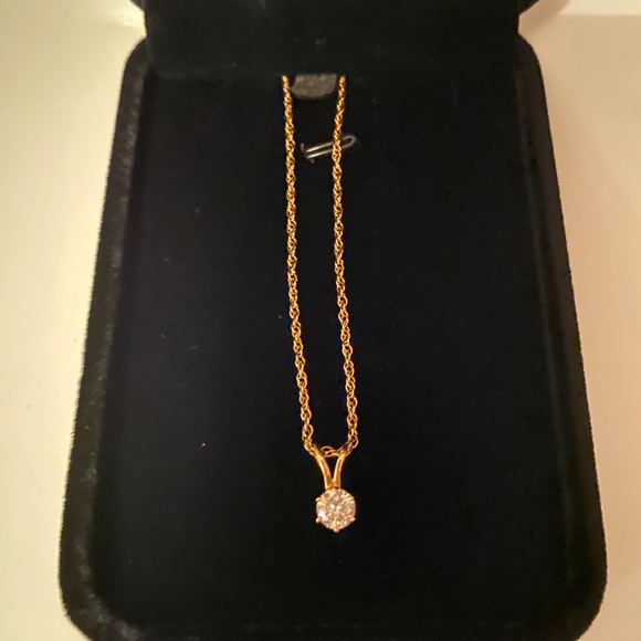 14KT DIAMOND PENDANT NECKLACE YG .25CT G-H SI2 DIAMOND SOLITARE 18" 14KT CHAIN - Picture 2 of 5